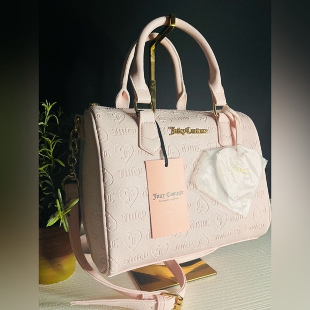 Juicy Couture Fame Satchel Crossbody Bag Blush Logo w Heart Charm NWT